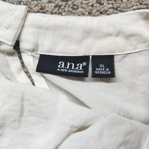 ANA Women Top Shirt Blouse Extra Large White Button Front Hi Low Hem Dress XL - Picture 8 of 8